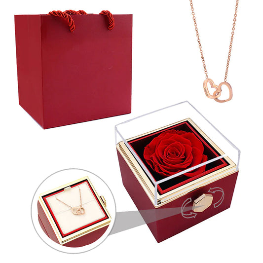 Eternal Rose Box z vgravirano verižico in vrtnico